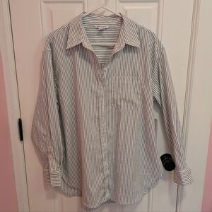 Athleta Midday Relaxed Shirt Medium NWT White Green Striped